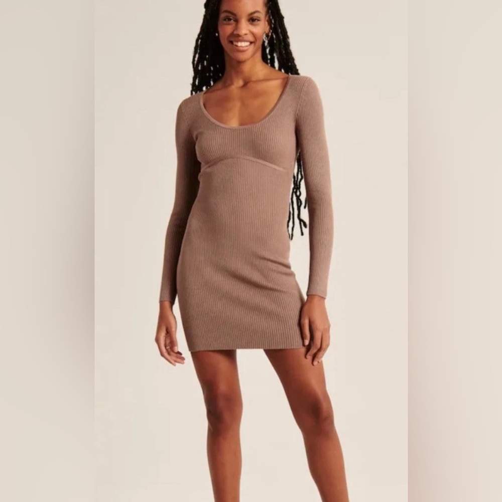 ABERCROMBIE & FITCH Scoop Long Sleeve Ribbed Knit Sweater Dress Brown XL